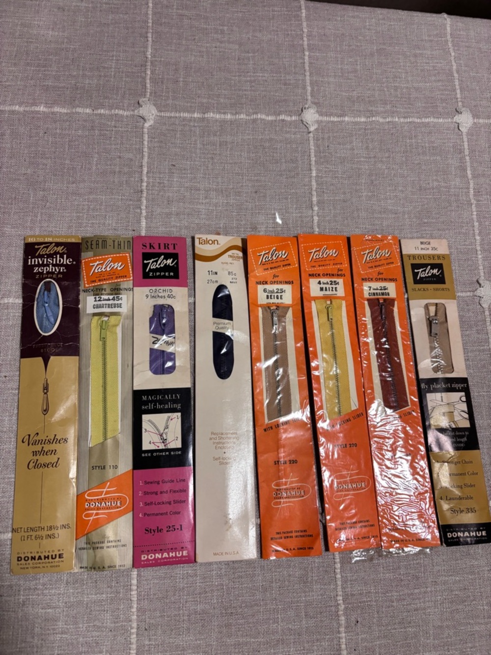 Vintage Talon & Donahue Assorted Zippers - Yellow, Orange, Navy, Beige lot of 23